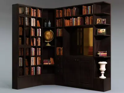 Old Retro Bookshelf and Decoration 3D model