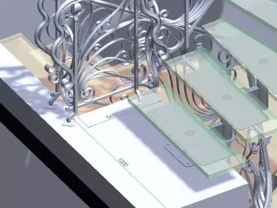 Staircase metal structure with hand rail 3D model