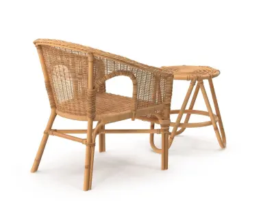 Bamboo Set rattan chair and stool Low-poly 3D model