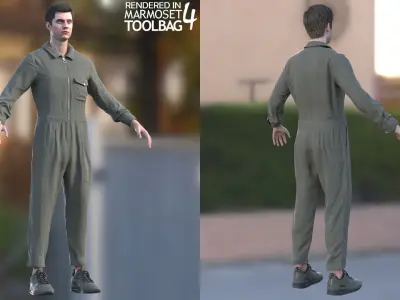 Man in Overalls 2 - Modular - Rigged Low-poly 3D model