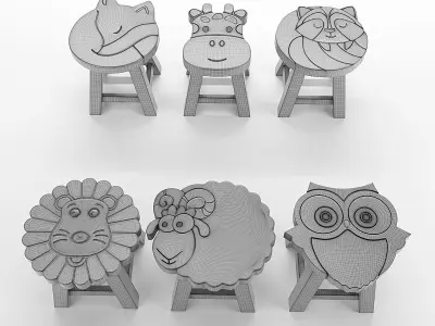 wooden animal stool 3D model