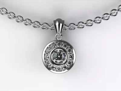 Radiant Halo Diamond Pendant Necklace in White Gold 3D print model