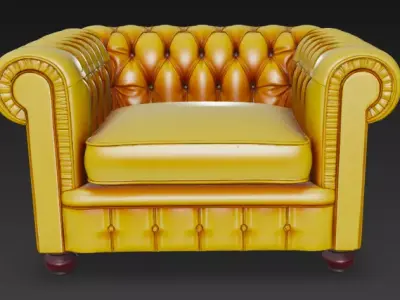 Classic Tufted Leather Armchair 3D Model 3D model