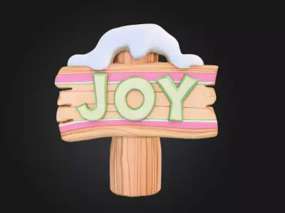 Stylized Wooden Signpost with Snow Low-poly 3D model