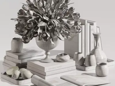  White Tulips Tabletop Decor set22 3D model