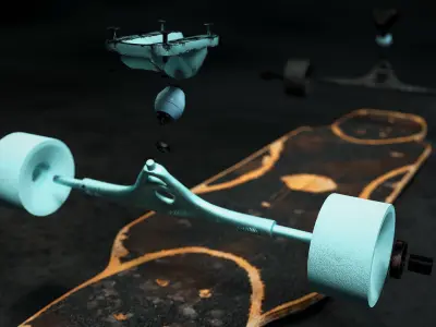 Rigged Longboard - Used Low-poly 3D model