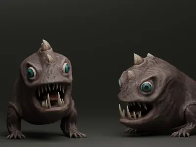 Horned Reptile Fantasy Beast Low-poly 3D model