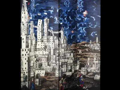 Folding Screen Citta di carte by Fornasetti Low-poly 3D model