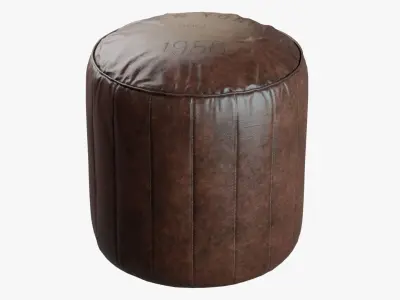  Pouf rond en cuir marron Brown Leather Low-poly 3D model