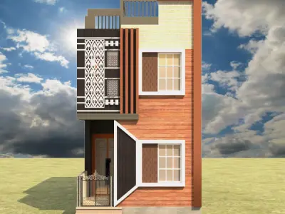 3D HOUSE MODEL PLAN WITH 2D PLAN  3D model