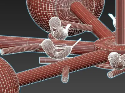 finch chandelier with six balls and wooden rods 3D model