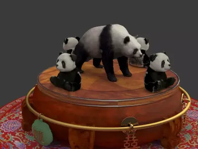 Chinese display stand with panda doll  Low-poly 3D model
