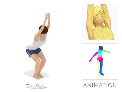 Chair Pose Yoga Exercise Woman Animation Low-poly 3D model