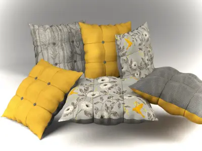Buttoned Pillow Set 3D model