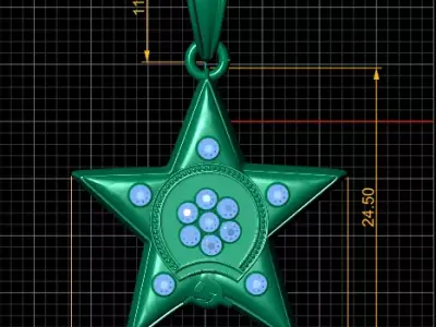 Golden Star Pendant with Ruby 3D print model