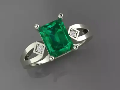 Emerald center engagement ring with earrings 3D print model