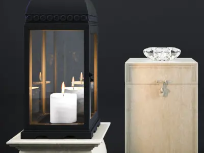 decor set candle in lantern on table 3D model