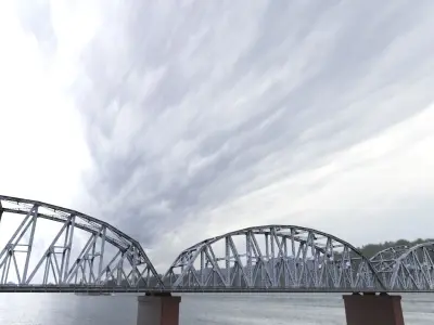 Multi-span Rail cum Road Bridge 3D model