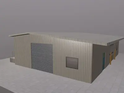 Warehouse steel building with doors and windows Free low-poly 3D model