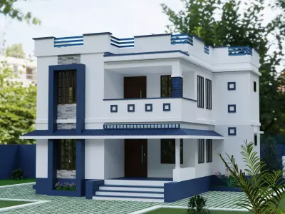 Modern house without swimming pool Low-poly 3D model