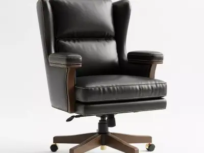 Luxury Executive Leather Office Chair Black and Wood 3D model