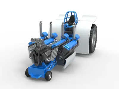 Pulling tractor with V8 and 2 V12 engines Scale 1 to 25 3D print model