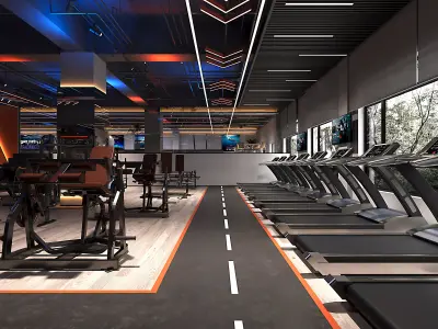 Luxury gym with yoga studio and swimming pool 3D model