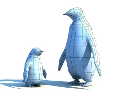 Emperor penguin family Low-poly 3D model