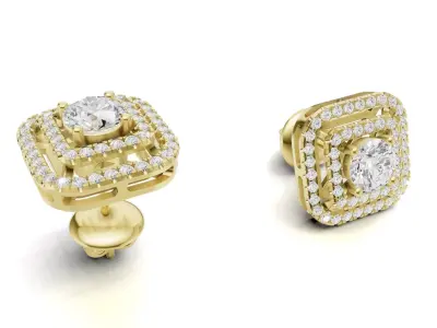 Double Line Diamond With Pointer Diamond Stud Earring for Women 3D print model