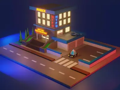 Low Poly Police Department Cartoon Low-poly 3D model