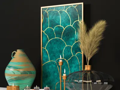 Decorative Set 1 teal abstract painting on wall Free 3D model