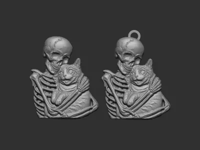 skull cat love pentant bas relife model 3D print model