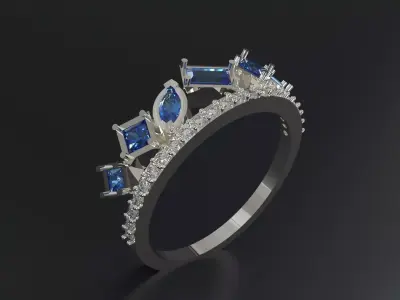 Diamond and Sapphire Crown Ring model jr00289 3D print model