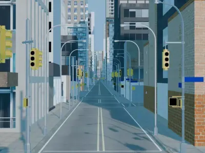 City Downtown Skyscraper Street 09 - DAY Low-poly 3D model