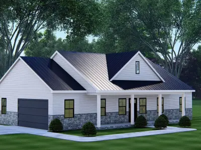 Rustic American Farmhouse Design  Traditional Country House 3D 3D model