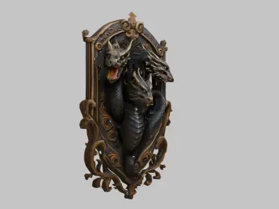 Three Headed Dragon Emblem Low-poly 3D model