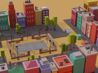 Basketball Court Street- Low Poly Low-poly 3D model