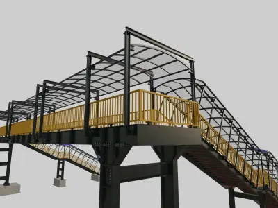 Steel Pedestrian Bridge - Two Columns - Straight Close Type-2 3D model