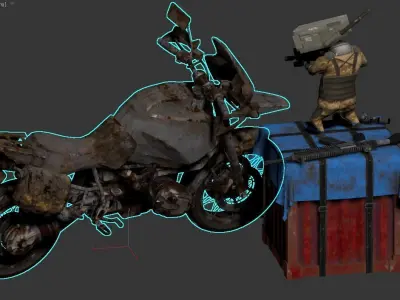 3D rendered scene featuring a rusty motorcycle Low-poly 3D model