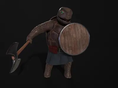 Turtle with axe and shield Low-poly 3D model