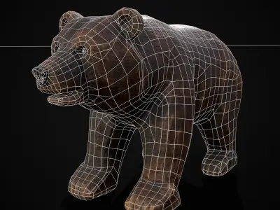 Wooden Toy Bear Low-poly 3D model