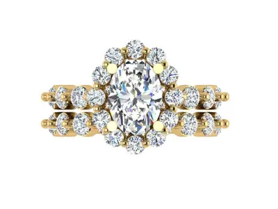 Oval solitare with halo with matching weeding band 3D print model