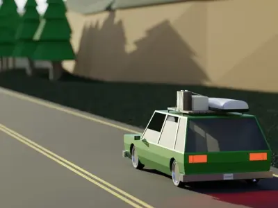 Low Poly Station Wagon Road Trip Low-poly 3D model