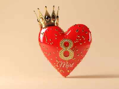 Womens Day Luxury Heart Model with Crown Low-poly 3D model
