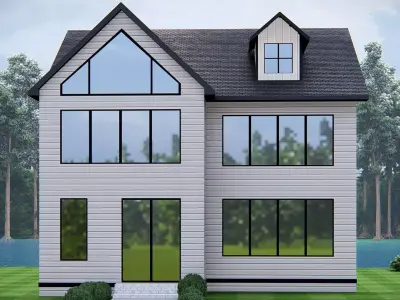 Modern American house exterior design with pitched roof 3D model