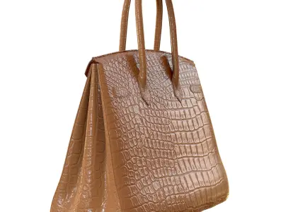 Hermes Birkin Bag Beige Crocodile Leather Low-poly 3D model