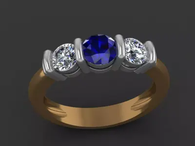 Engagement ring with three stones 3D print model