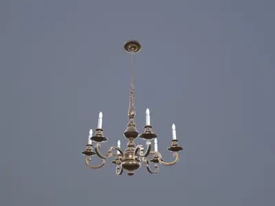 Chandelier Game Ready antique brass - Low-poly 3D model