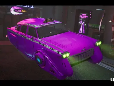 Driveable Animated Retro Cyberpunk Hover Taxi Game-Ready Low-poly 3D model
