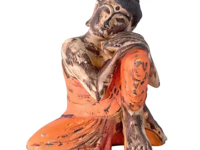 Antique Resting Wooden Buddha 3D model